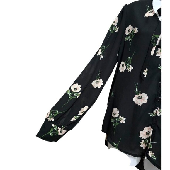 Lulus On the Spot Black Floral Print Button-Up Blouse Sz S - Picture 6 of 11